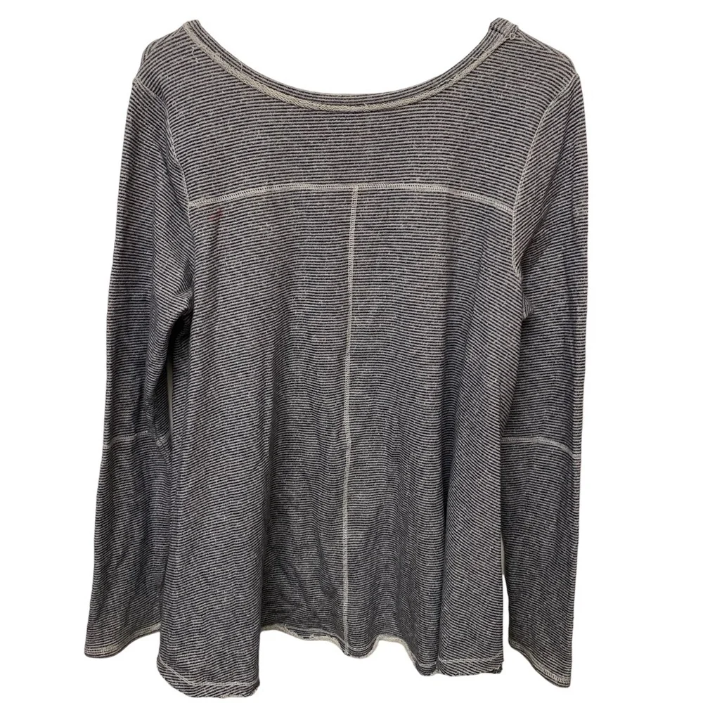 Free People Lace Up Thermal Top Boho Knit Pullover Long Sleeve Gray